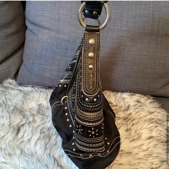 Coach signature suede leather canvas grommet black silver purse 2000s Y2K - Picture 10 of 16